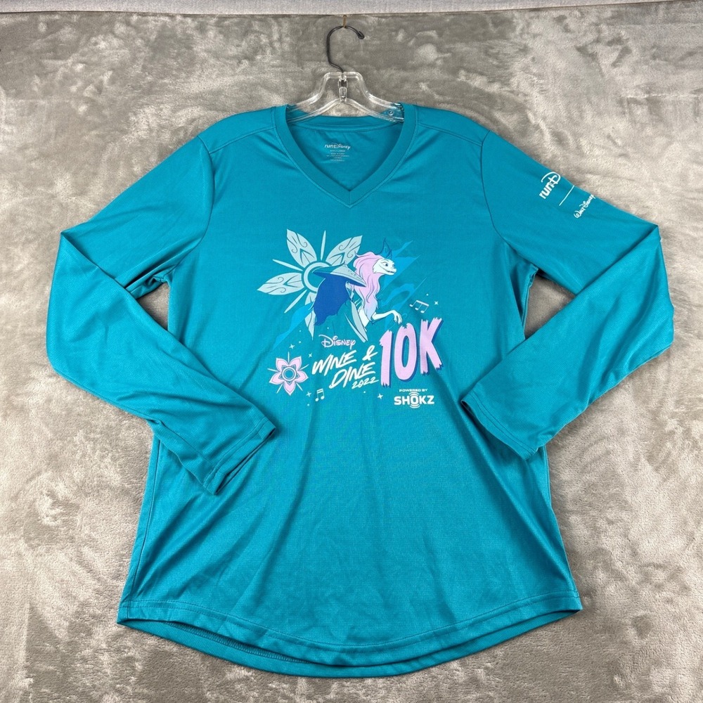 Disney Shirt Womens Large Wine & Dine 10K 2022 Teal Raya Sisu Long Sleeve EUC